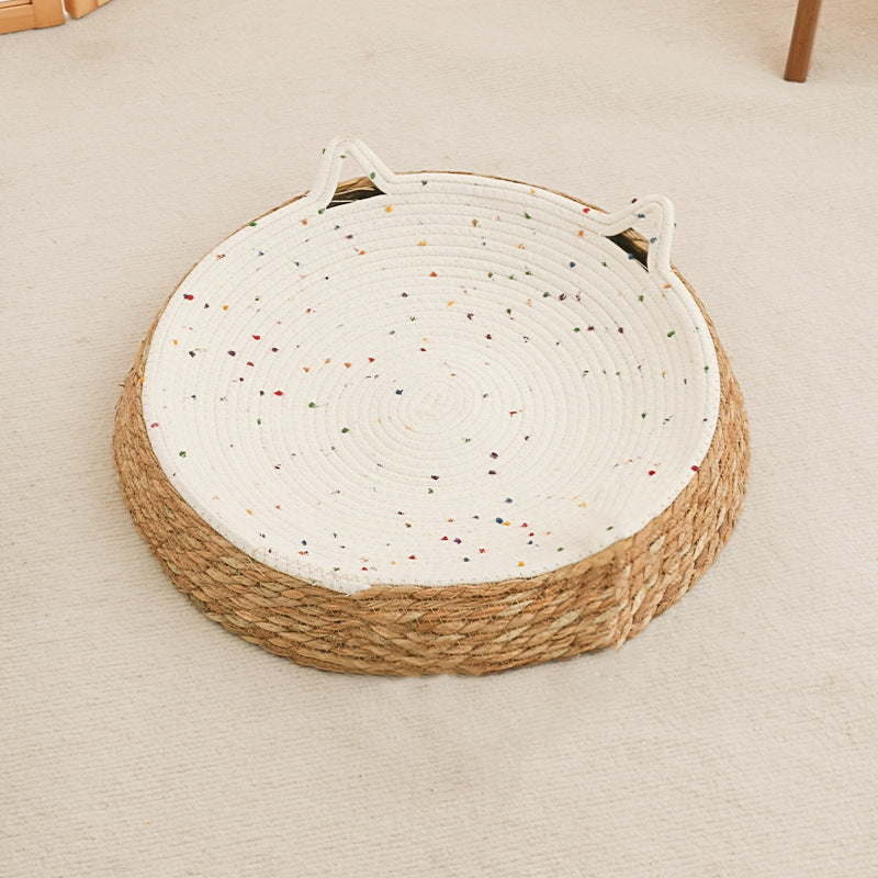 Handwoven Cat Ear Pet Bed – Natural Woven Cat Nest for Cats & Small Pets
