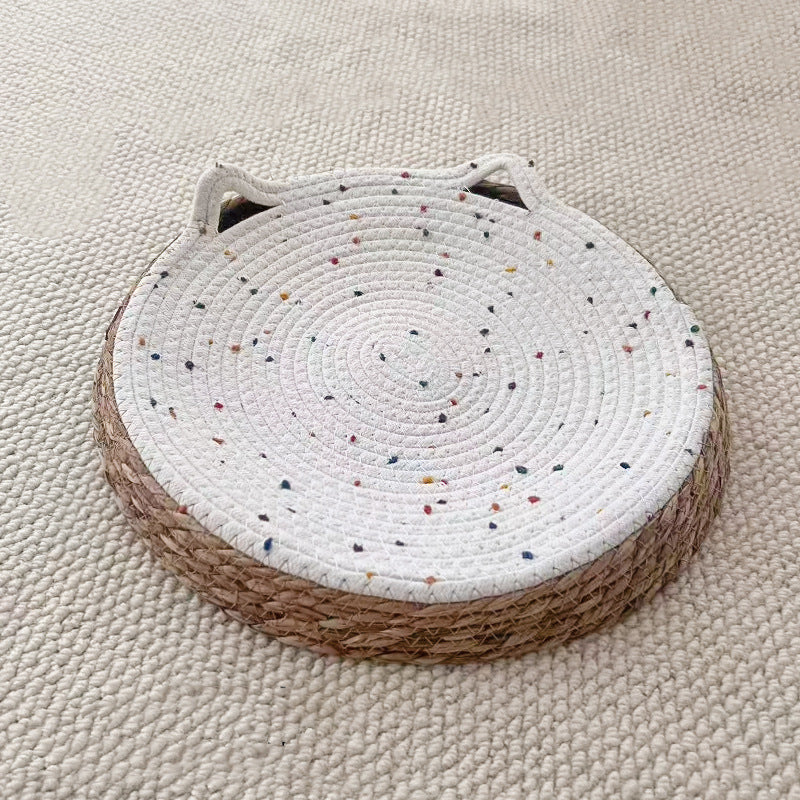 Handwoven Cat Ear Pet Bed – Natural Woven Cat Nest for Cats & Small Pets